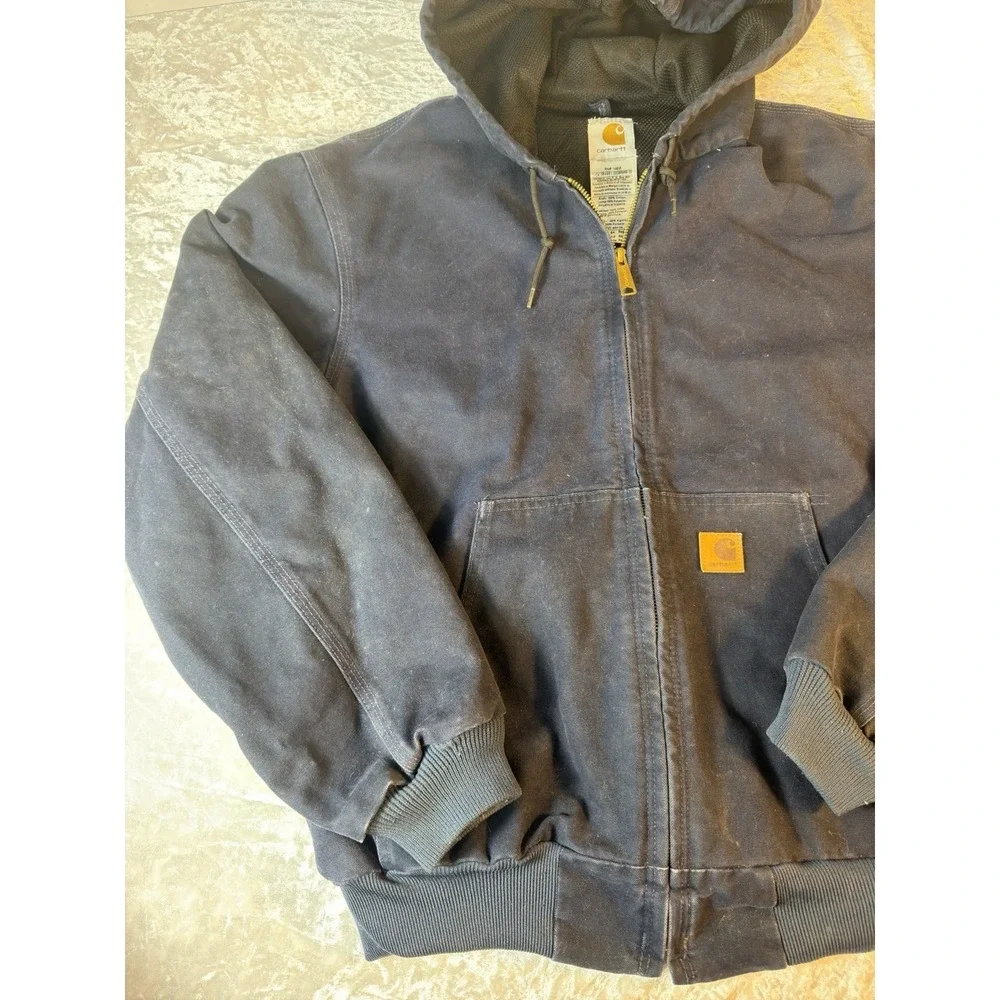 Carhartt J140 Active Jacket Large‎ Regular MDT Blue Hooded Duck Canvas Workwear